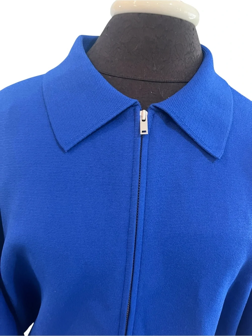 COS Classic Knit Bomber Jacket Blue Large Minimalist Quiet Luxury